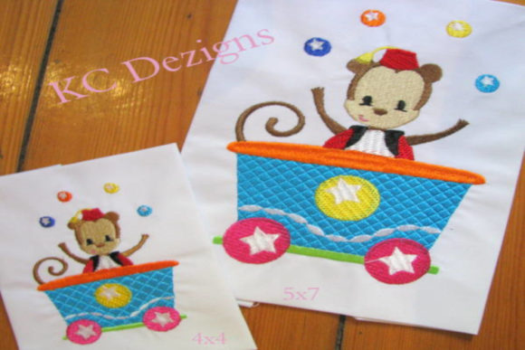 Monkey Sitting in Train Embroidery Design
